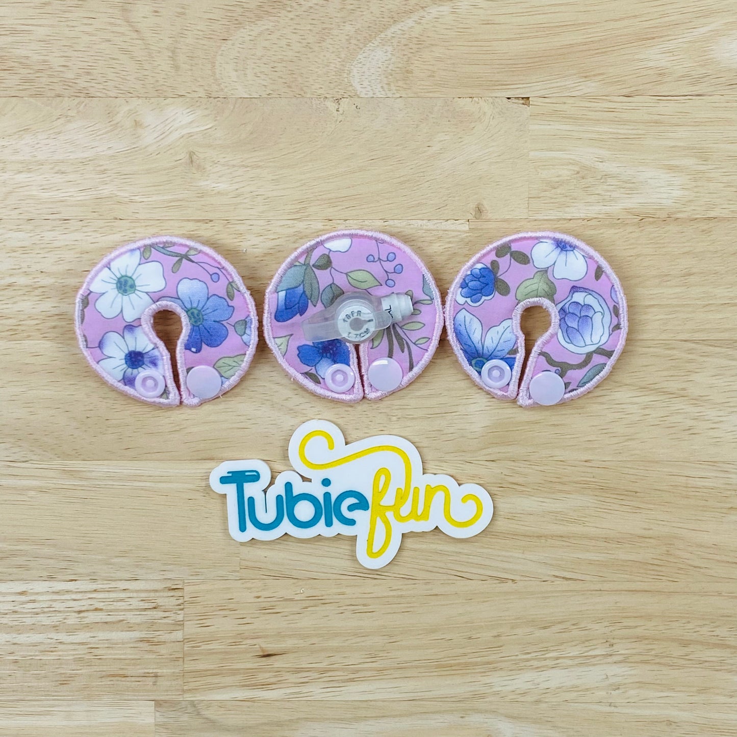 G-Tube Button Pad Cover - Purple and White Flowers on Pink