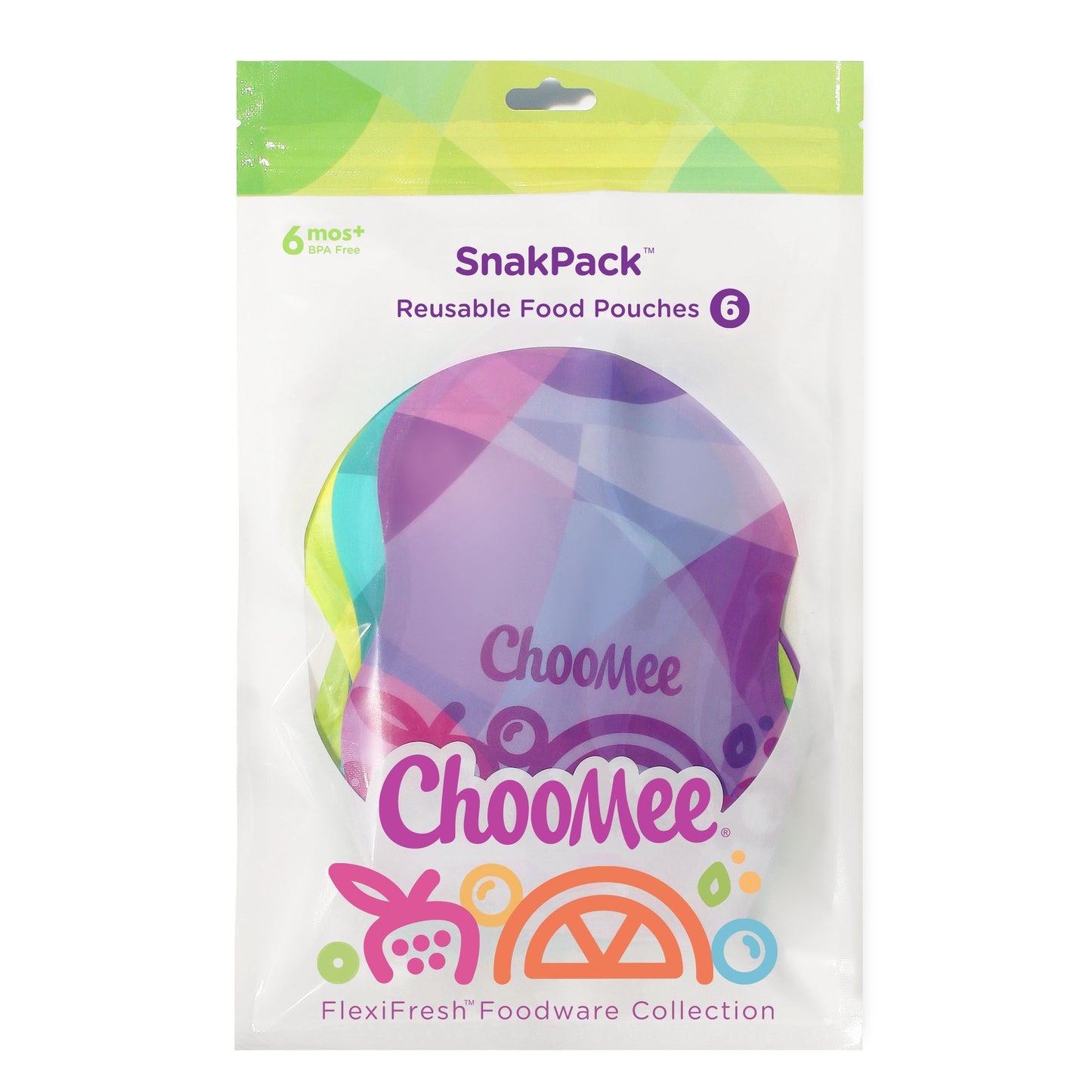 SnackPack Reusable Food Pouch Tropi Colour x 6 Set - 230ml / 8 oz