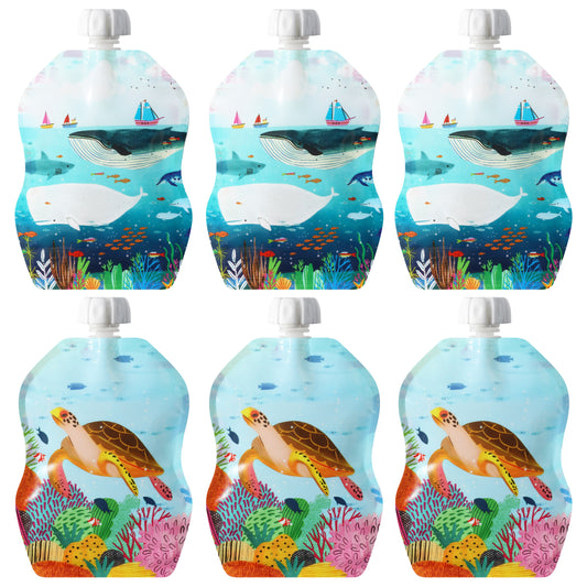 SnackPack Reusable Food Pouch Sea Life x 6 Set - 230ml / 8 oz