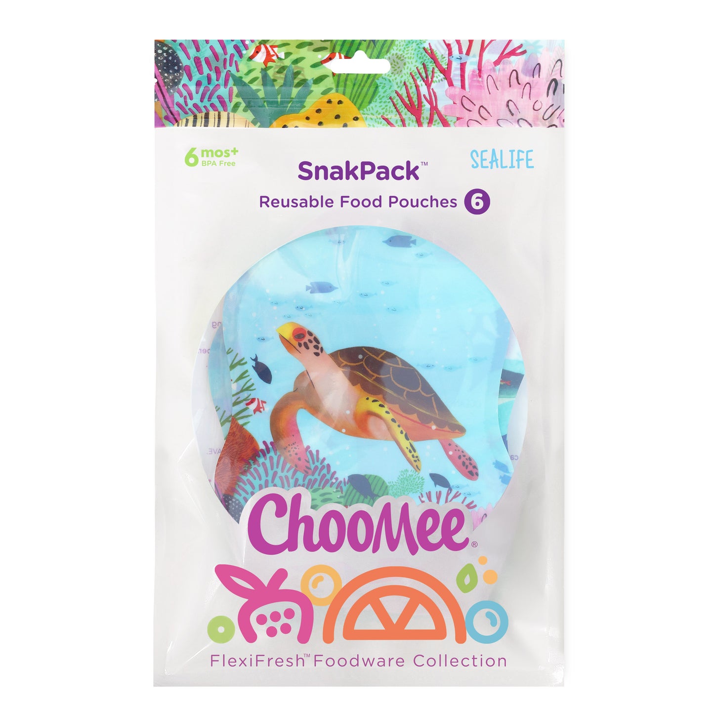 SnackPack Reusable Food Pouch Sea Life x 6 Set - 230ml / 8 oz