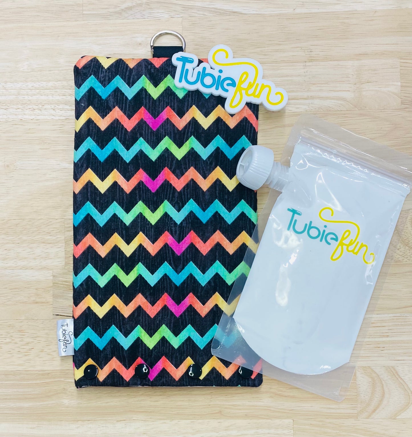 NEW Insulated Milk Bag Suitable for Tubie Fun 500ml Reusable Pouches - Coloured Chevron on Black