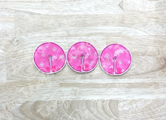 Chait Button Pad Covers - White Bees on Pink