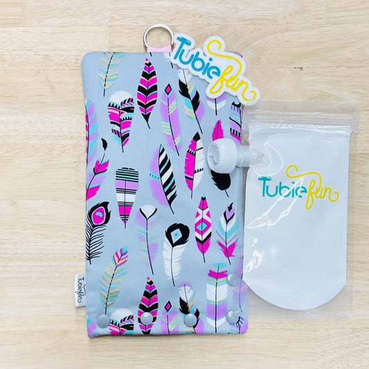 NEW Insulated Milk Bag Suitable for Tubie Fun 500ml Reusable Pouches - Feathers