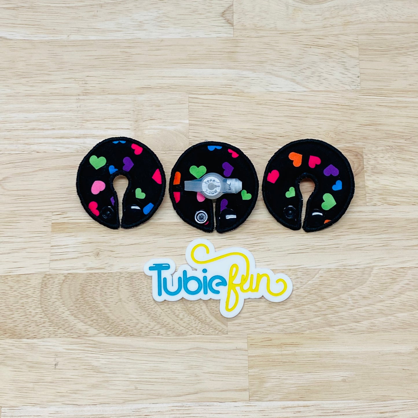 G-Tube Button Pad Cover - Multicoloured Busy Hearts
