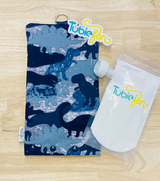 NEW Insulated Milk Bag Suitable for Tubie Fun 500ml Reusable Pouches - Dinos on Blue