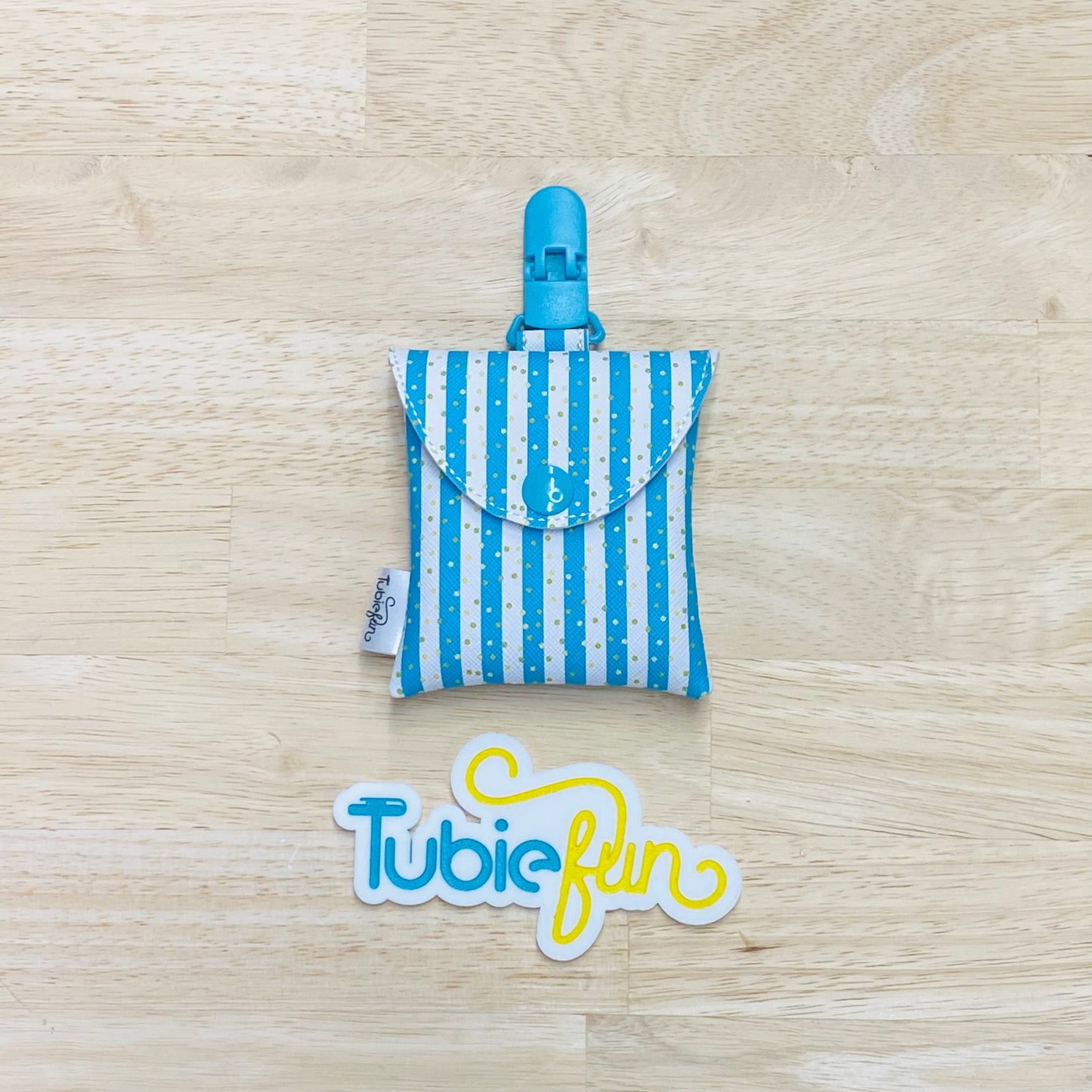 Tubing Pouch - Blue and White Stripes with Gold Dots