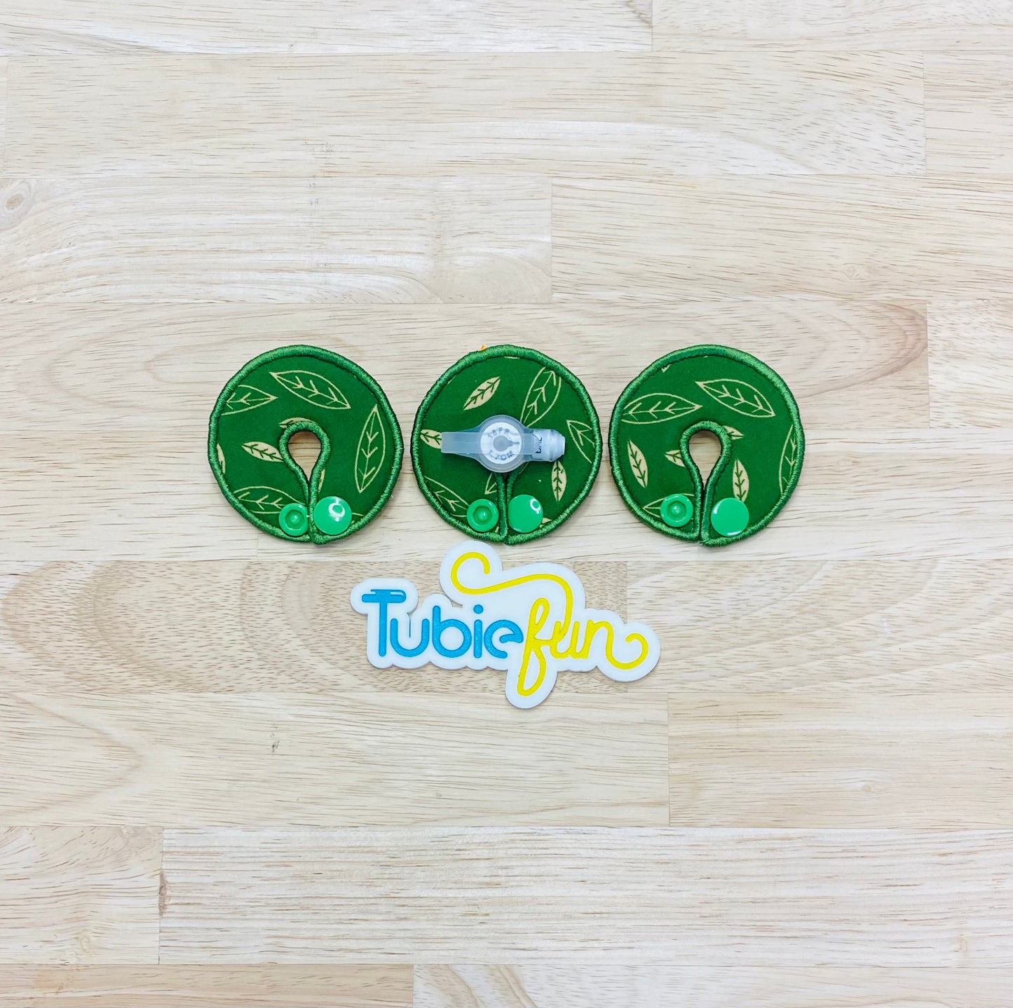 G-Tube Button Pad Cover - Leaves on Green