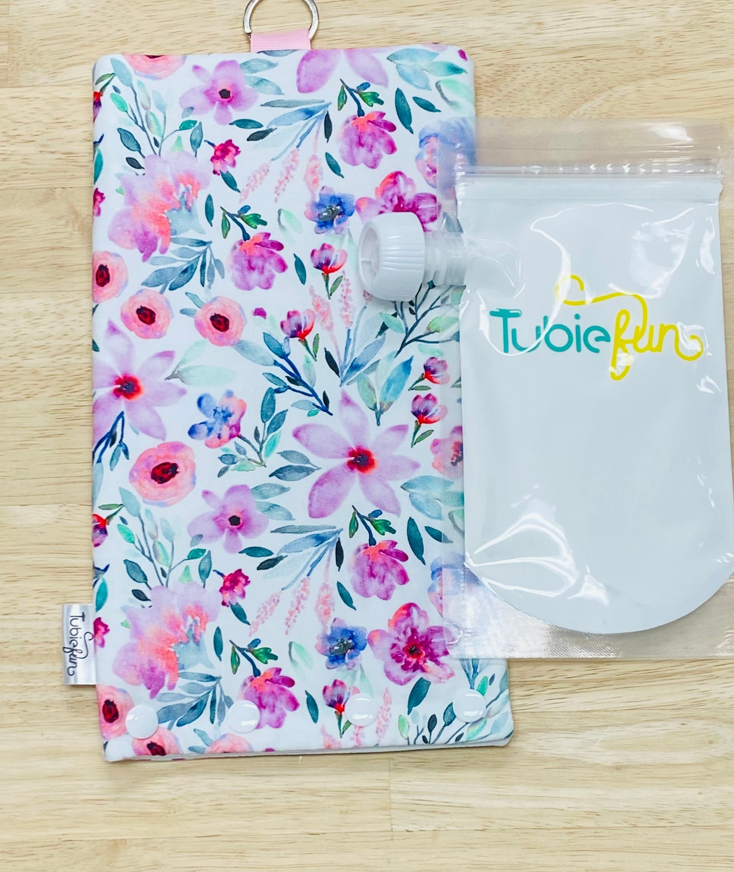 Insulated Milk Bag Suitable for Tubie Fun 500ml Reusable Pouches - Pink Flowers on White