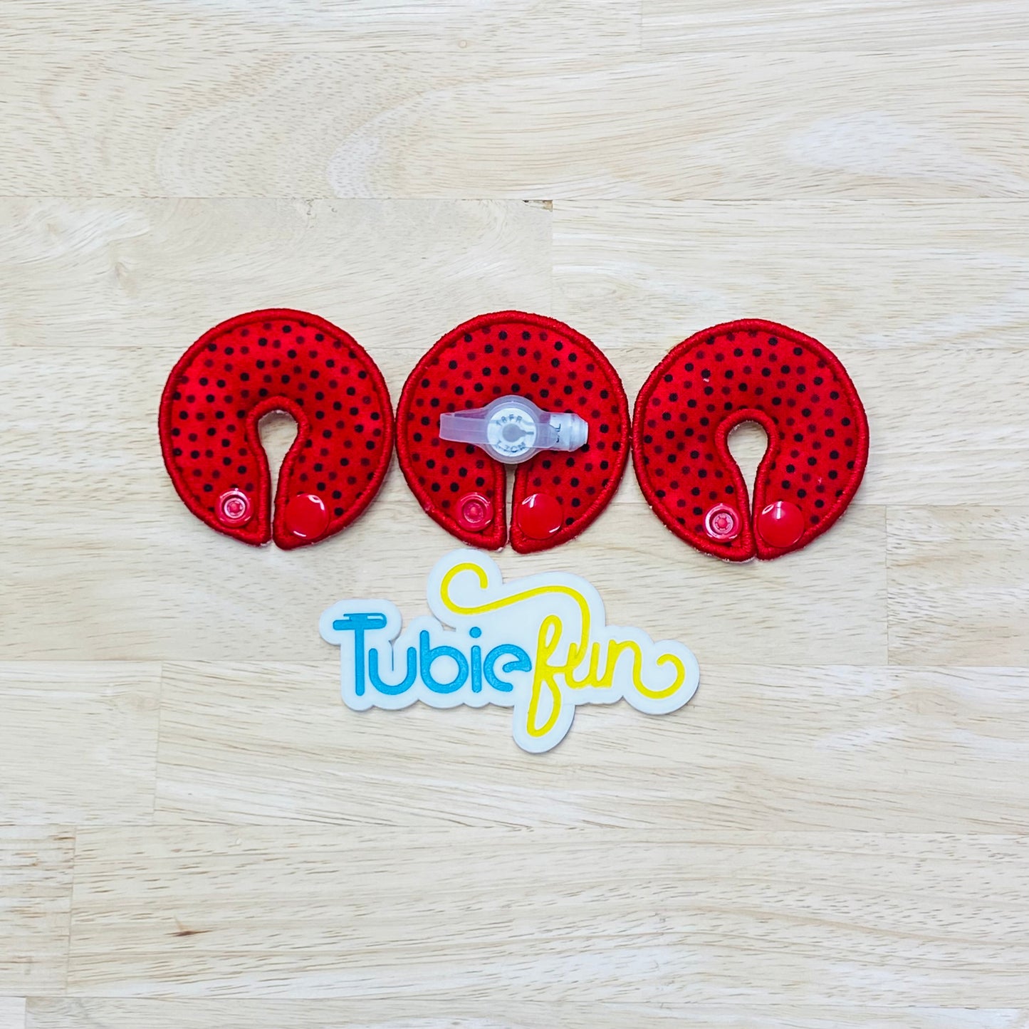 G-Tube Button Pad Cover -  Black Dots on Red