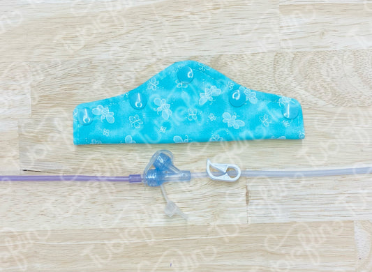 Feeding Tube Connection Cover - White Bees on Teal