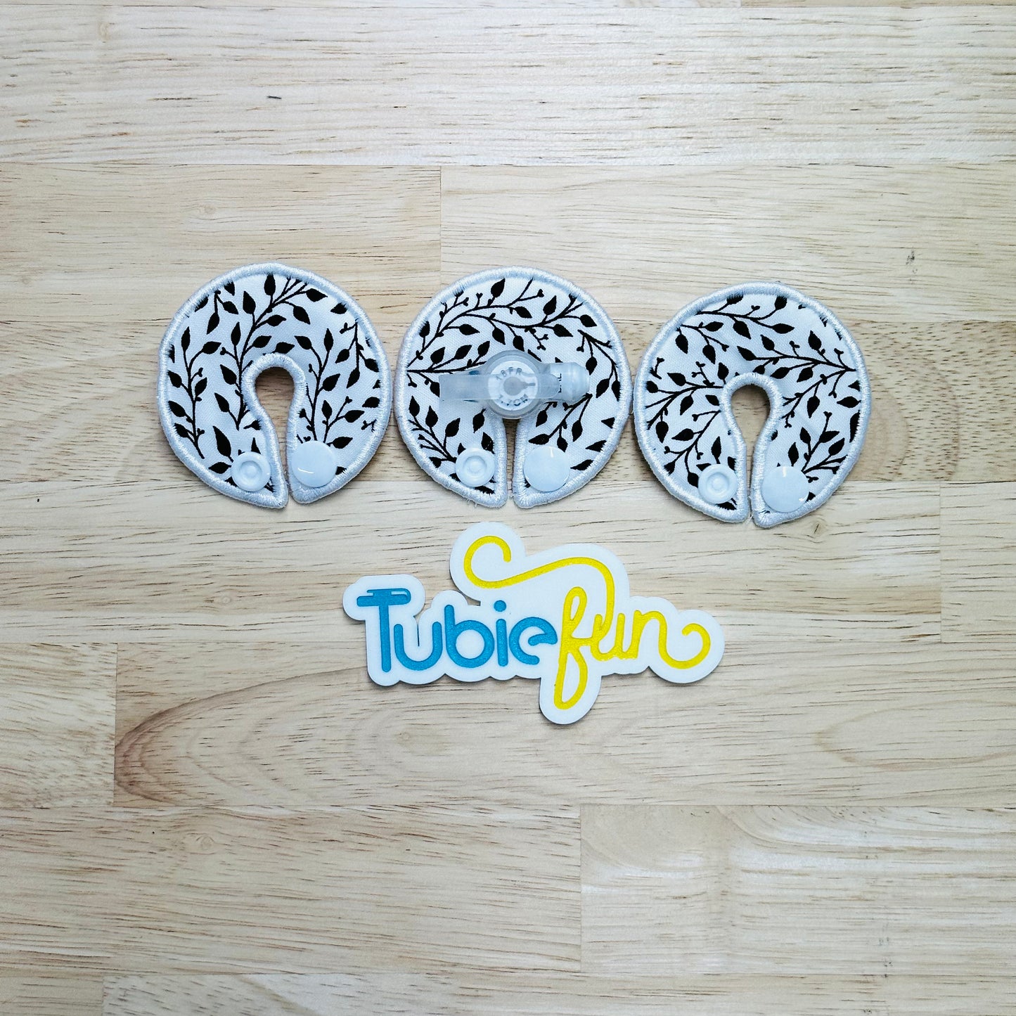 G-Tube Button Pad Cover -  Black Leaves on White