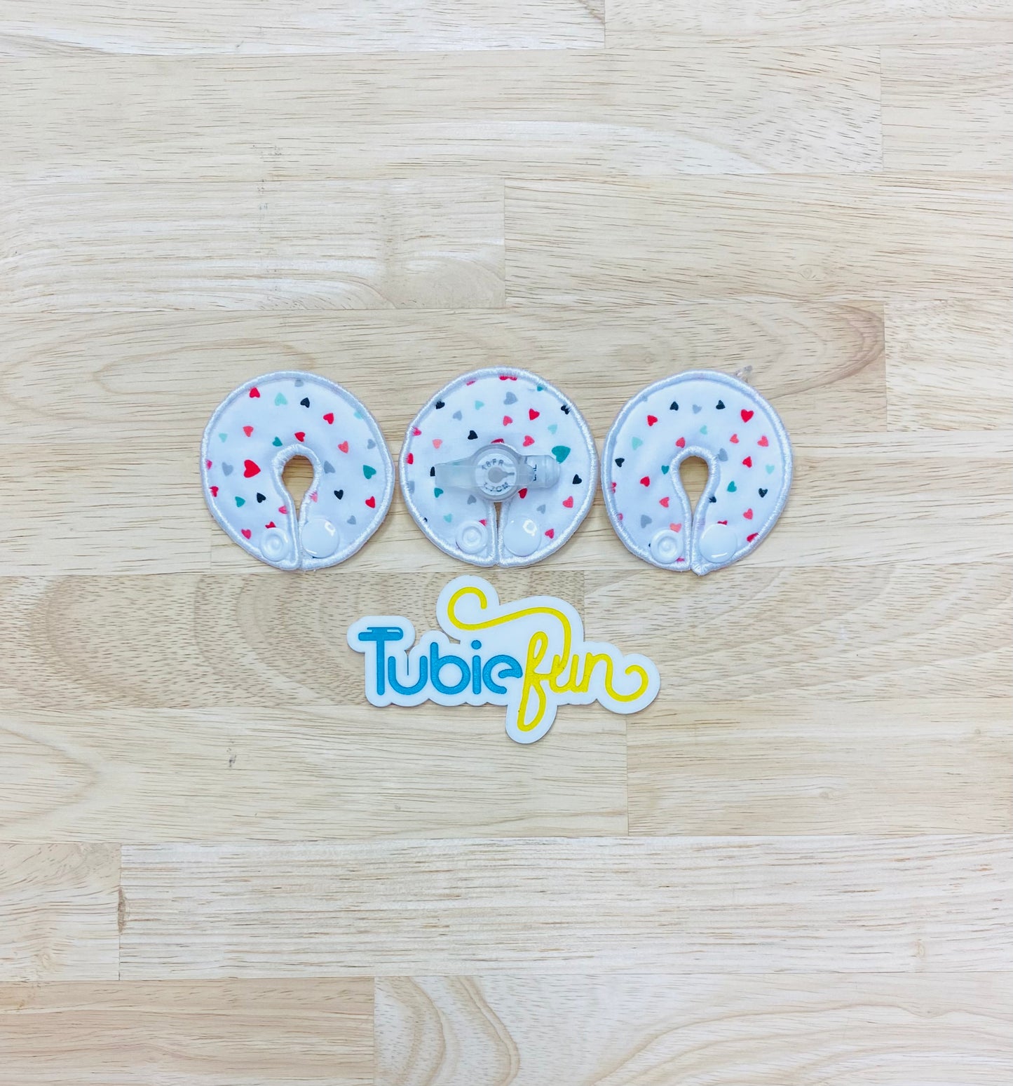 G-Tube Button Pad Cover - Coloured Hearts on White