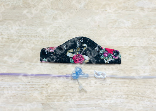 Feeding Tube Connection Cover - Skulls and Hearts with Glitter
