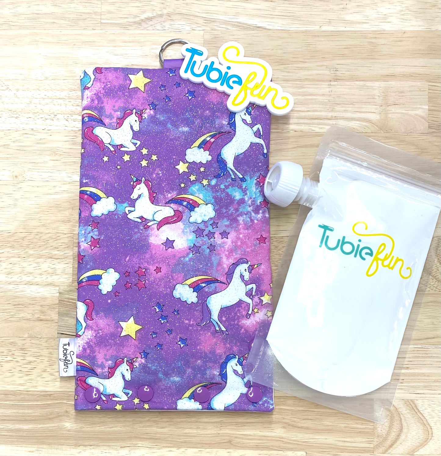 NEW Insulated Milk Bag Suitable for Tubie Fun 500ml Reusable Pouches - Glitter Unicorns