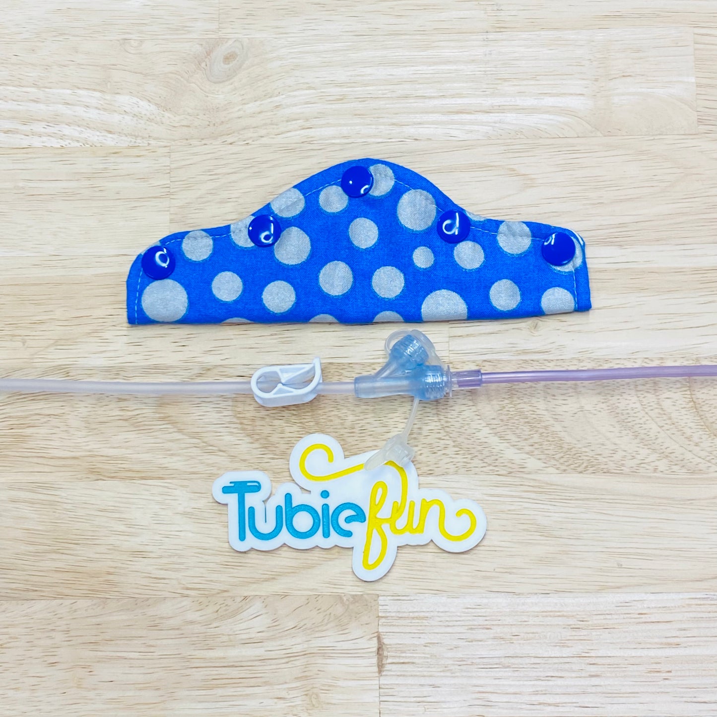 Feeding Tube Connection Cover - Silver Dots on Blue