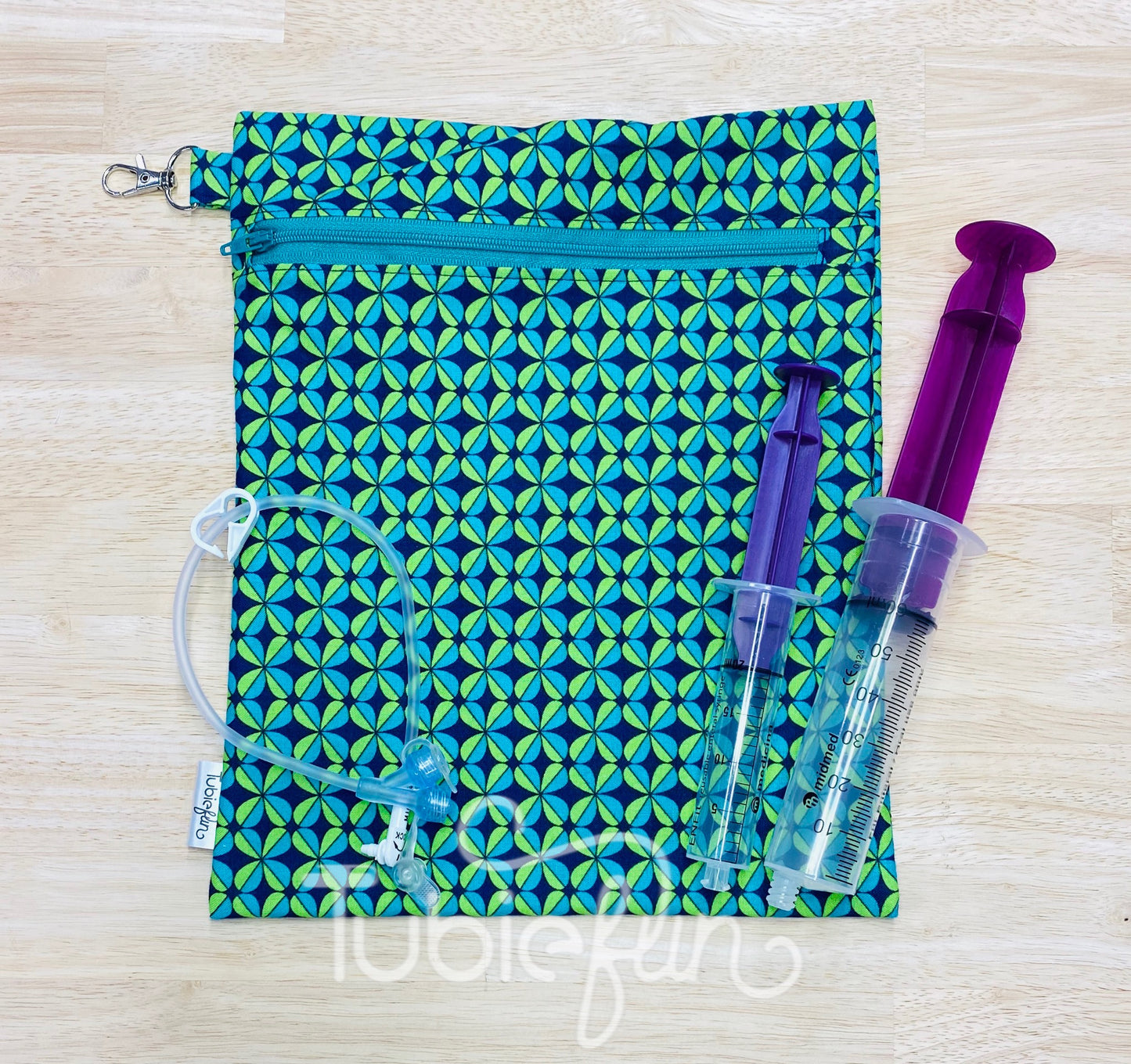 Syringe Bag in Large - Blue and Green Flowers