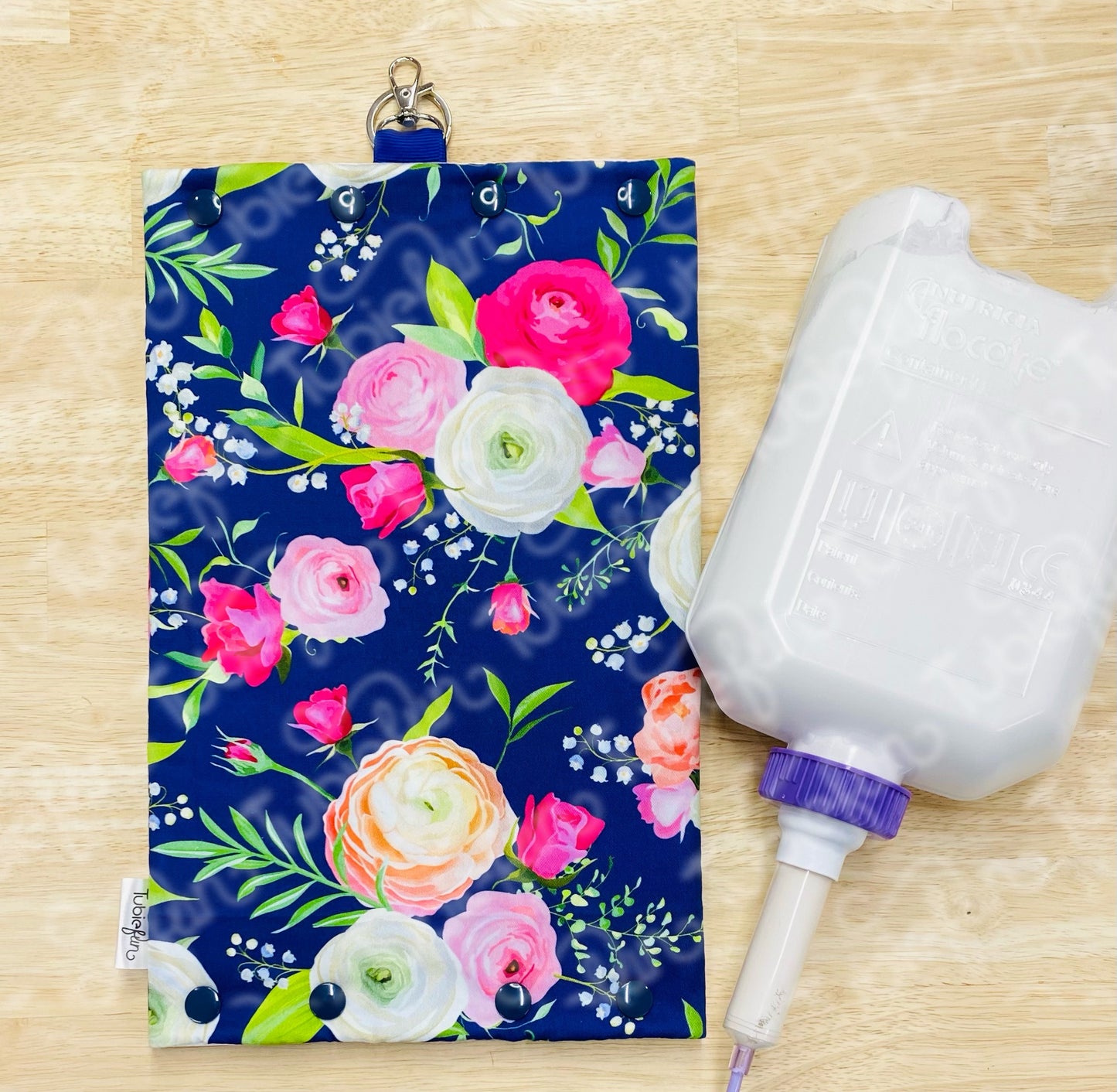 Insulated Milk Bag Suitable for 1L Flocare Bottle - Flowers on Dark Blue