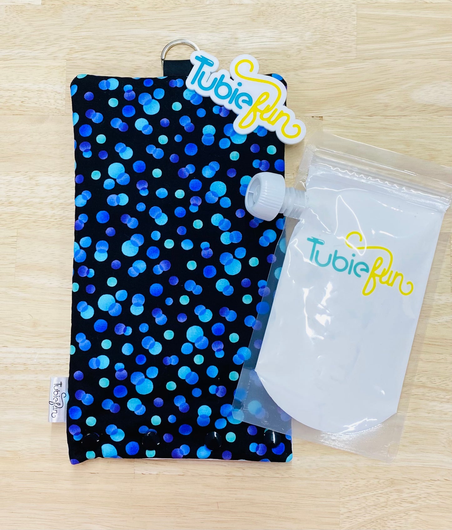 NEW Insulated Milk Bag Suitable for Tubie Fun 500ml Reusable Pouches - Blue and Purple Dots on Black