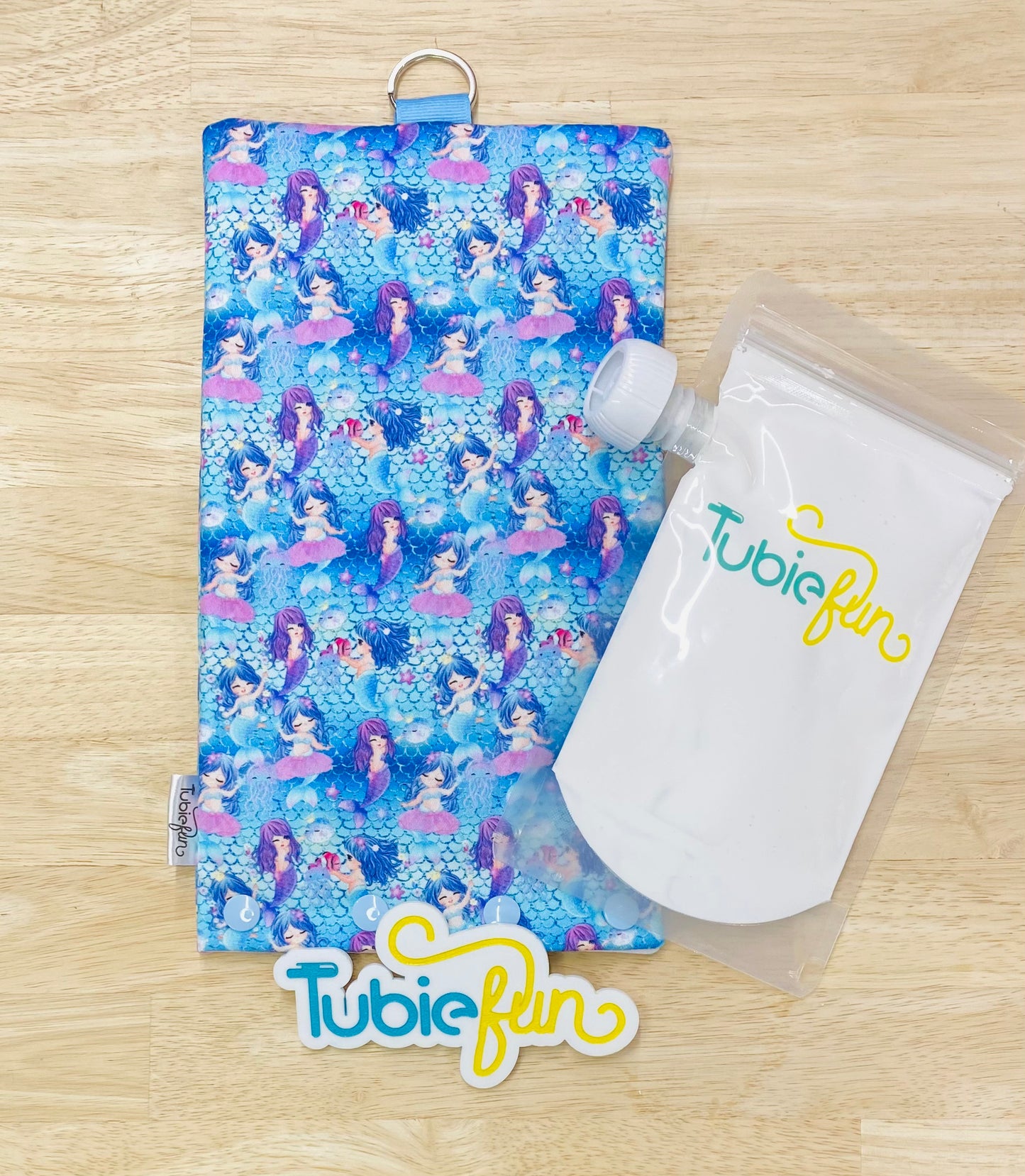 NEW Insulated Milk Bag Suitable for Tubie Fun 500ml Reusable Pouches - Mermaids on Blue