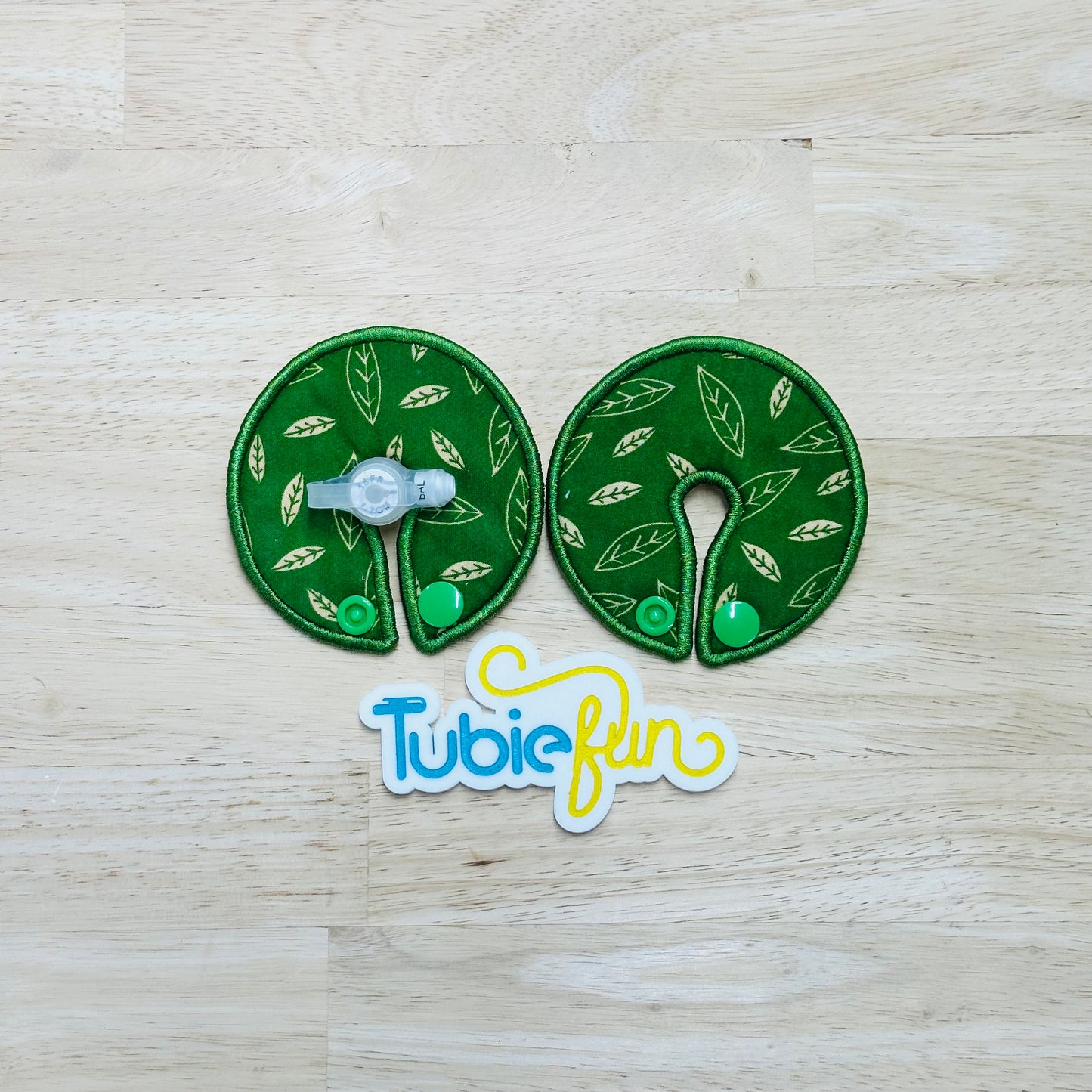 G-Tube Button Pad Cover Large - Leaves on Green