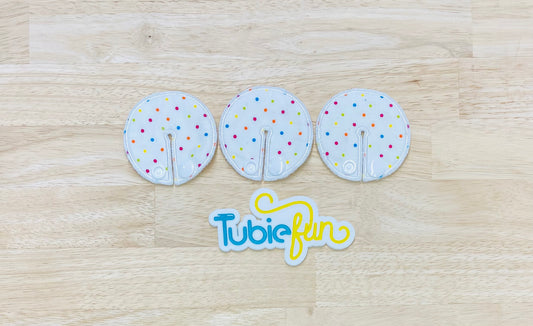 Chait Button Pad Covers - Coloured Dots on White