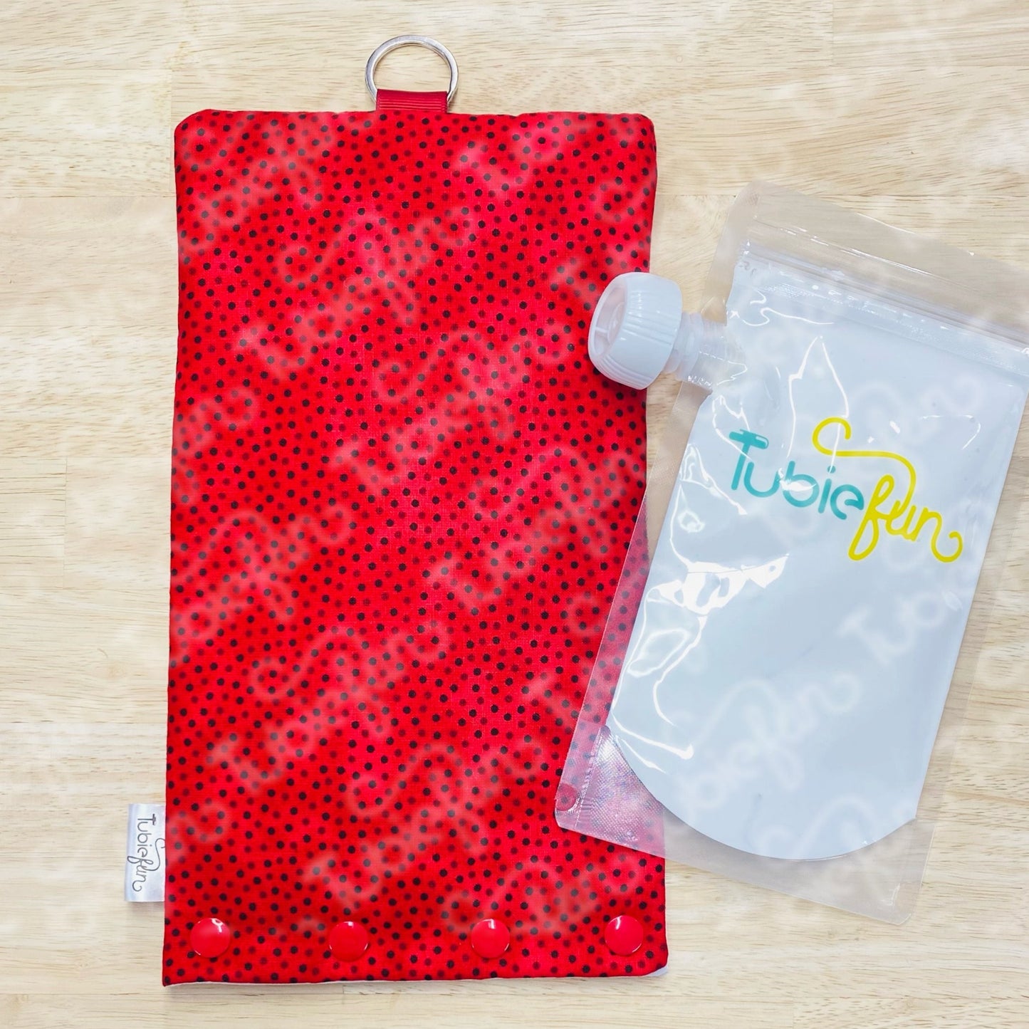 NEW Insulated Milk Bag Suitable for Tubie Fun 500ml Reusable Pouches - Black Dots on Red