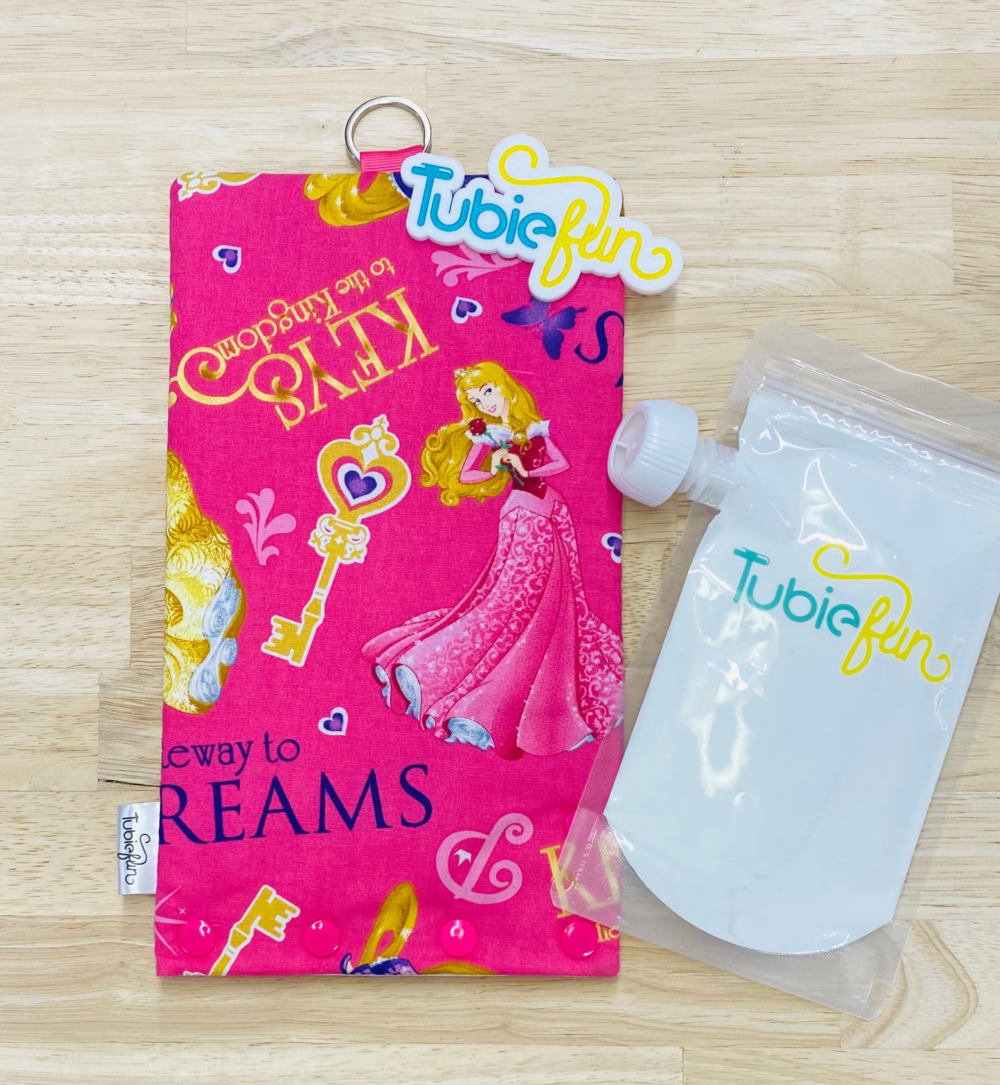 NEW Insulated Milk Bag Suitable for Tubie Fun 500ml Reusable Pouches - Princesses on Dark Pink