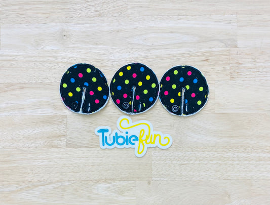 Chait Button Pad Covers - Colourful Dots on Black