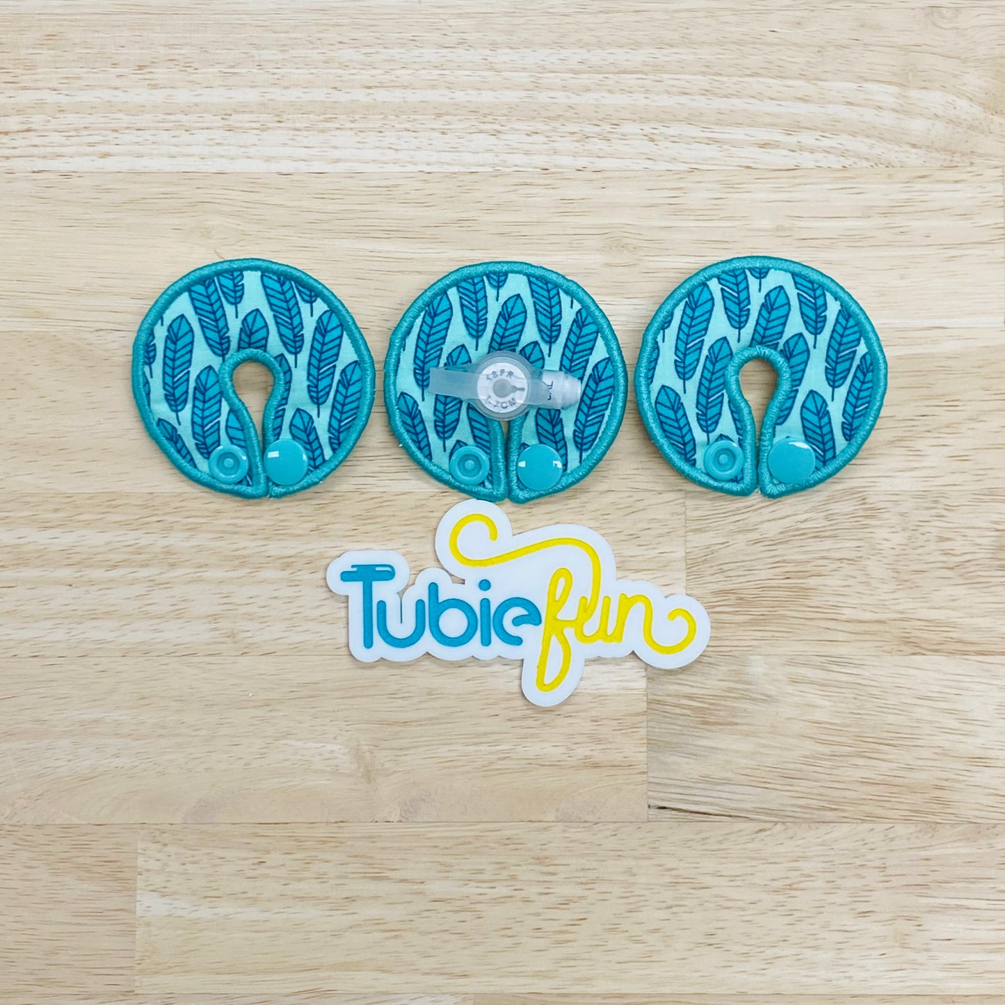 G-Tube Button Pad Cover - Teal Leaves
