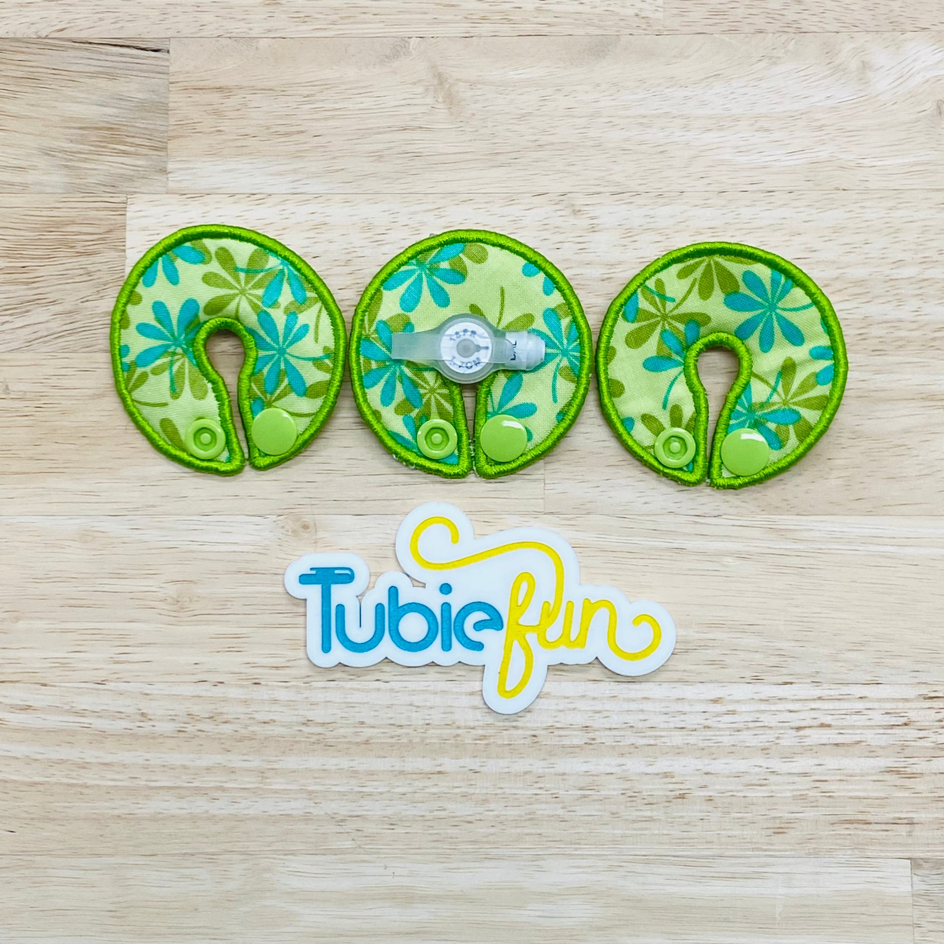 G Tube Button Pad Cover Green And Teal Petals Tubie Fun