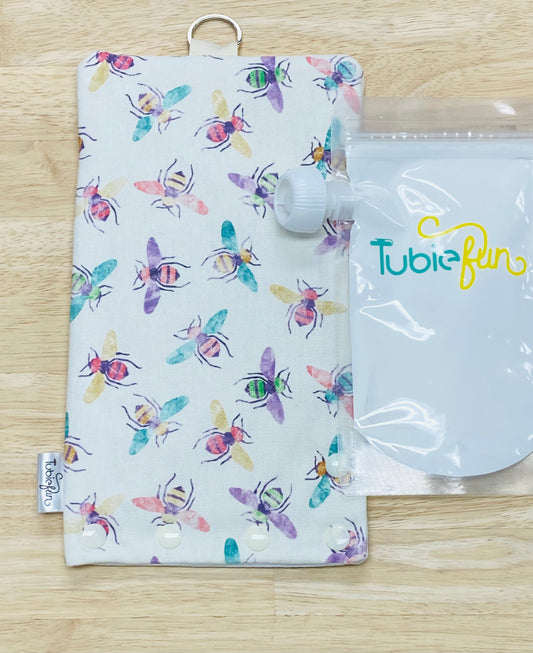 Insulated Milk Bag Suitable for Tubie Fun 500ml Reusable Pouches - Coloured Bees