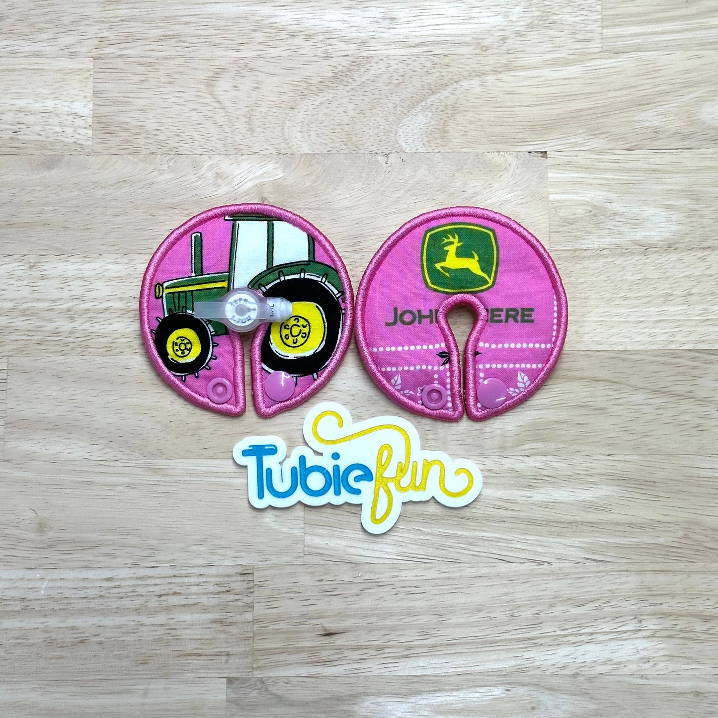 G-Tube Button Pad Cover Large - Pink Tractors