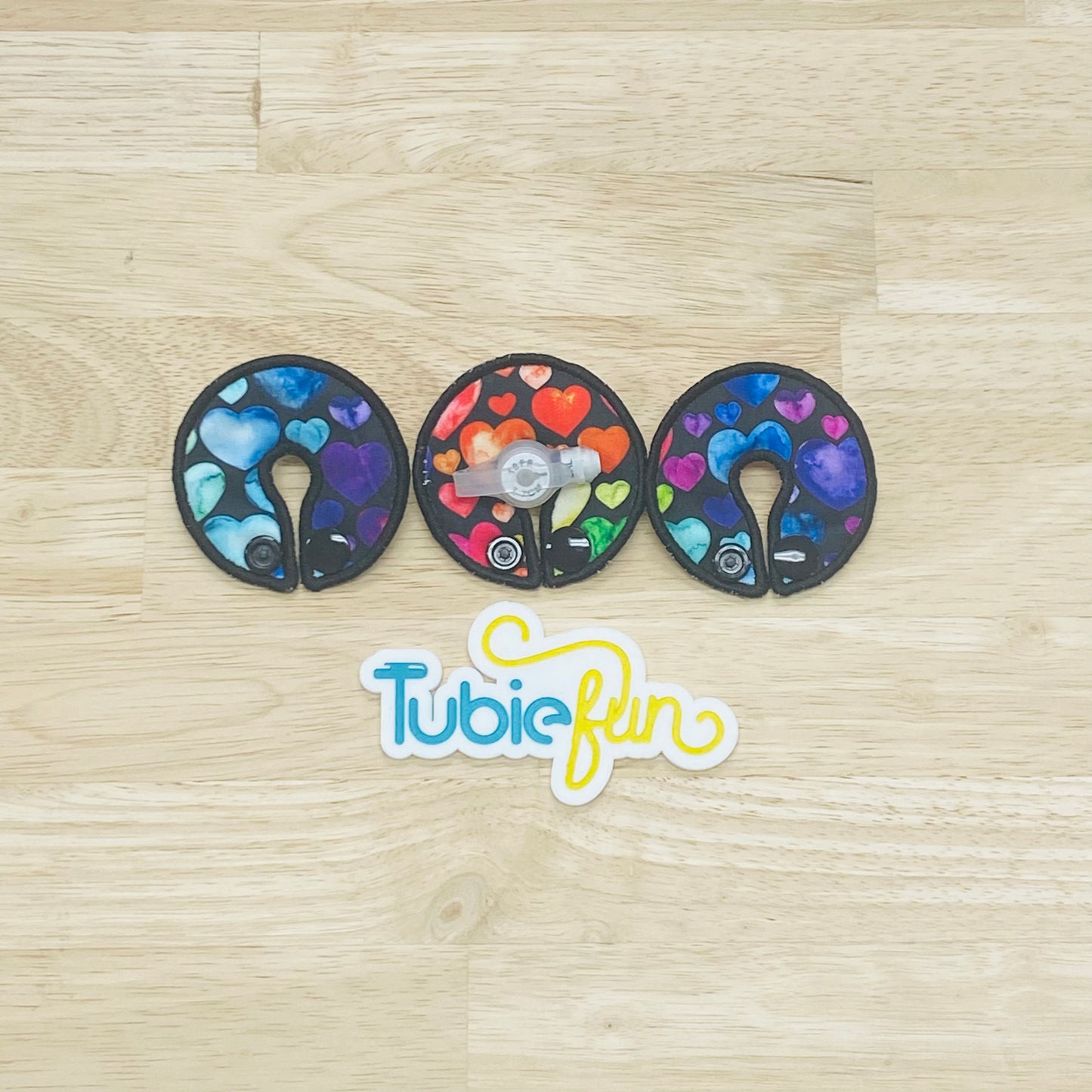 G-Tube Button Pad Cover - Coloured Hearts on Black
