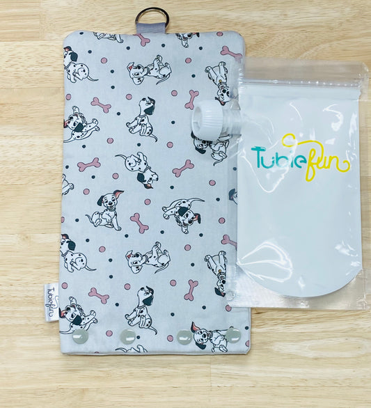 Insulated Milk Bag Suitable for Tubie Fun 500ml Reusable Pouches - Dalmations on Grey
