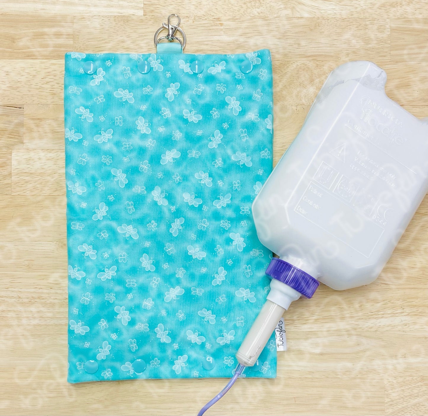 Insulated Milk Bag Suitable for 1L Flocare Bottle - White Bees on Teal