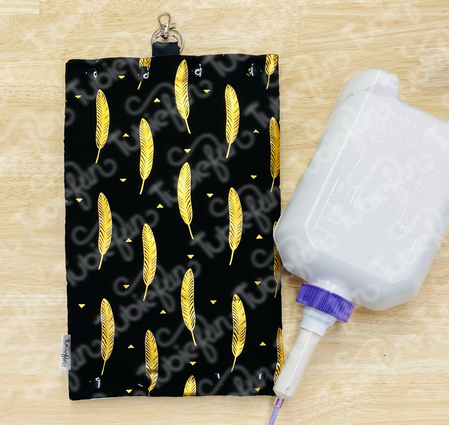 Insulated Milk Bag Suitable for 1L Flocare Bottle - Gold Feathers on Black