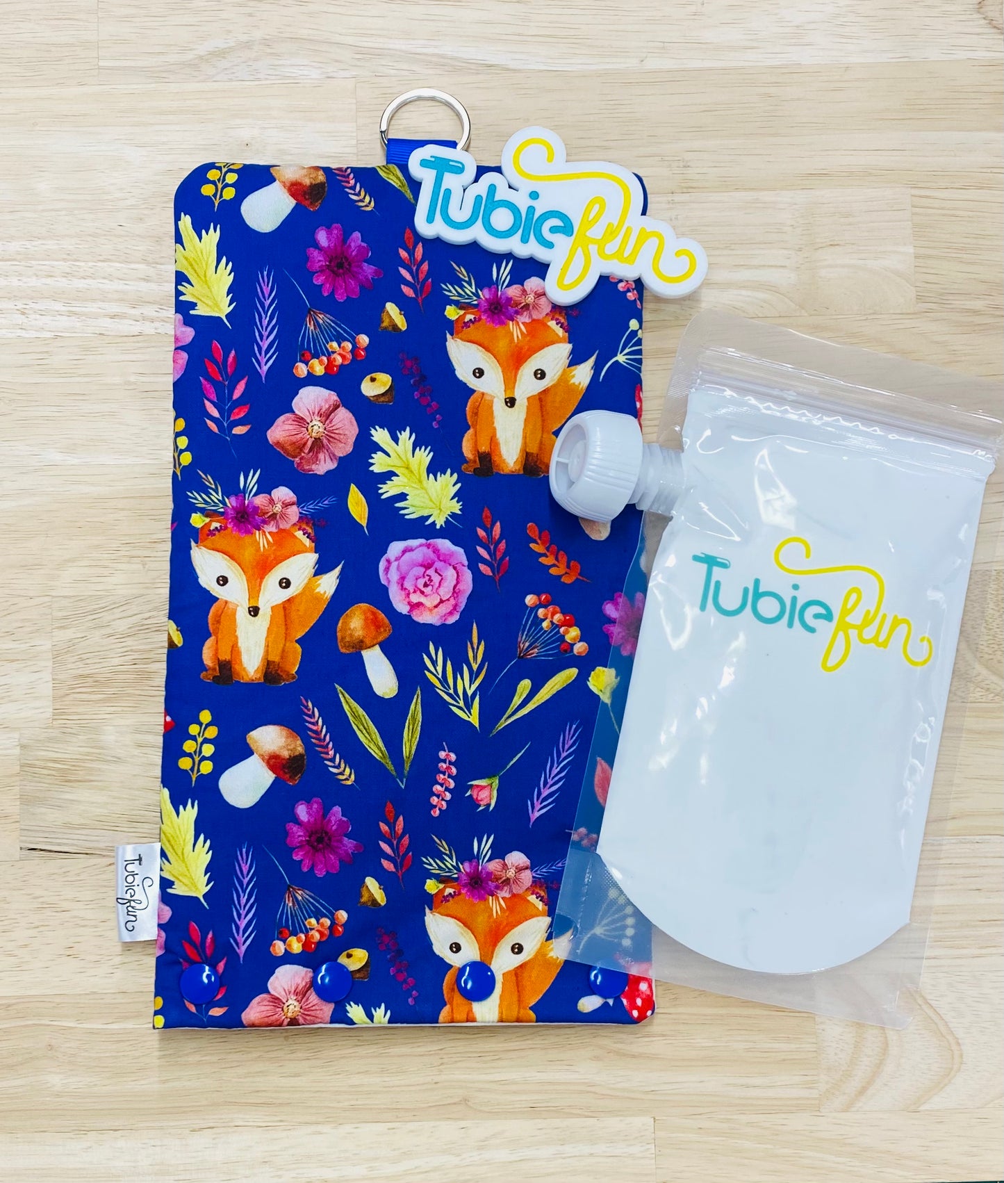 NEW Insulated Milk Bag Suitable for Tubie Fun 500ml Reusable Pouches - Fox on Blues