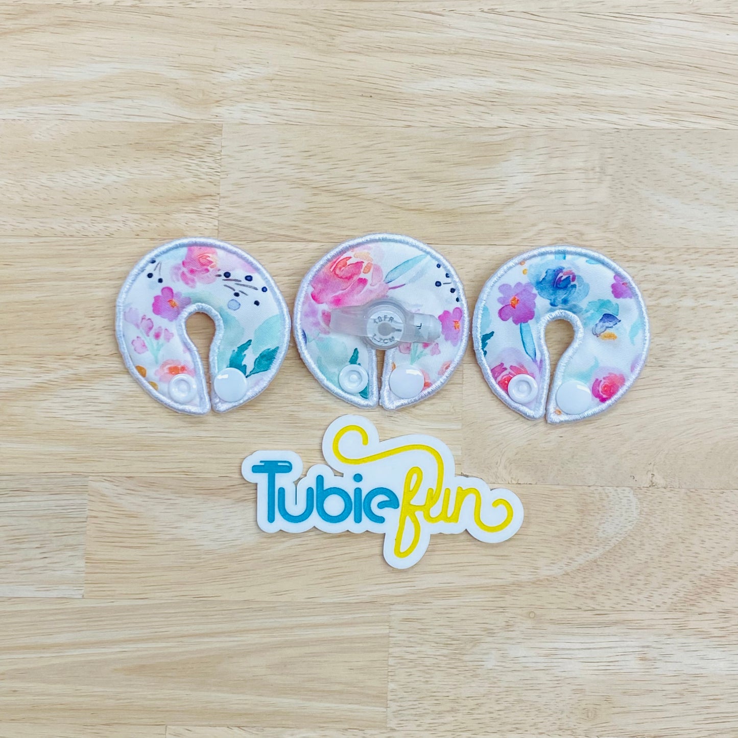 G-Tube Button Pad Cover - Flowers on White