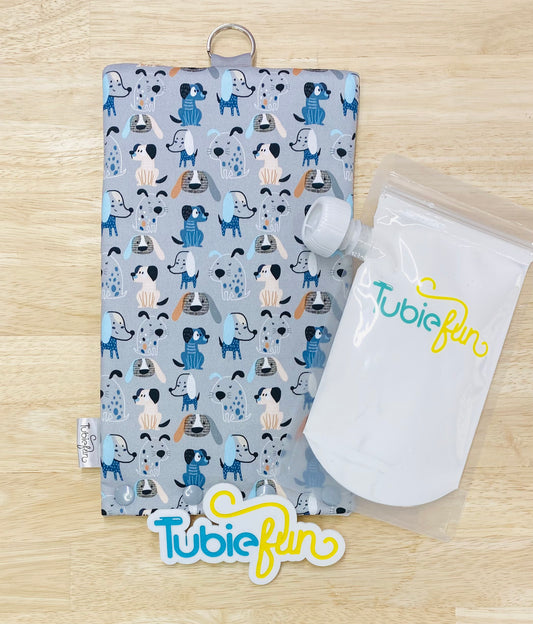 NEW Insulated Milk Bag Suitable for Tubie Fun 500ml Reusable Pouches - Dogs on Grey