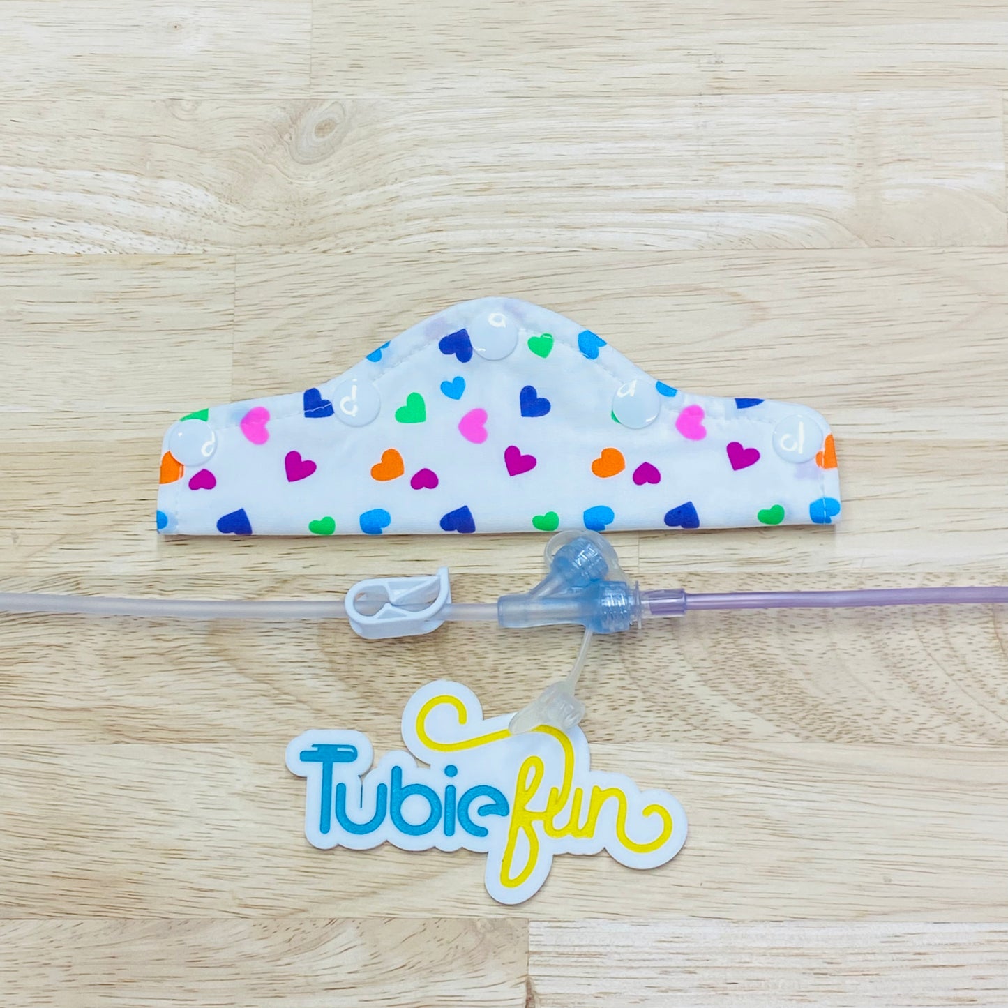 Feeding Tube Connection Cover - Coloured Hearts on White
