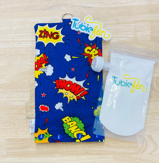 NEW Insulated Milk Bag Suitable for Tubie Fun 500ml Reusable Pouches - Comic Words