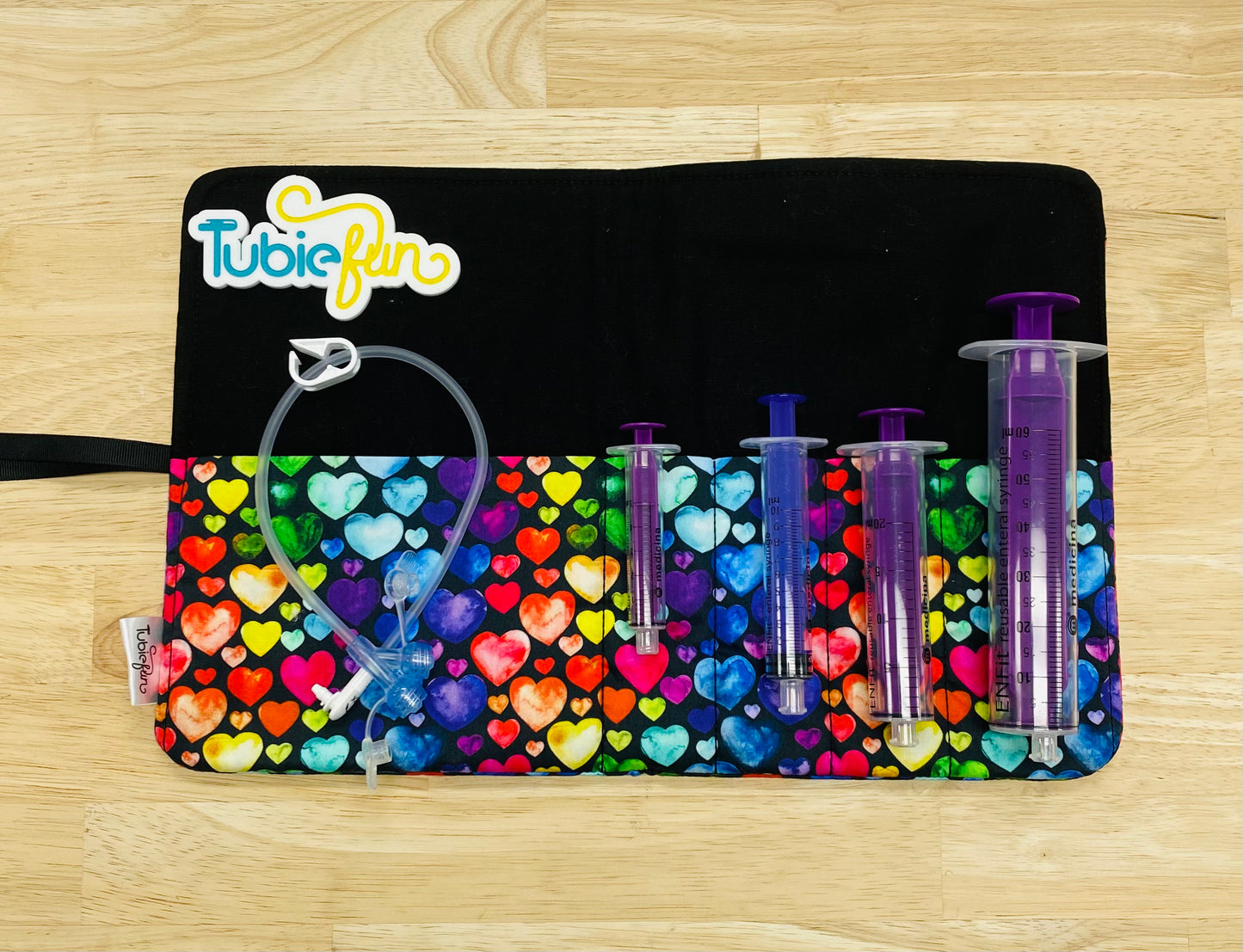 Syringe Roll - Coloured Hearts on Black