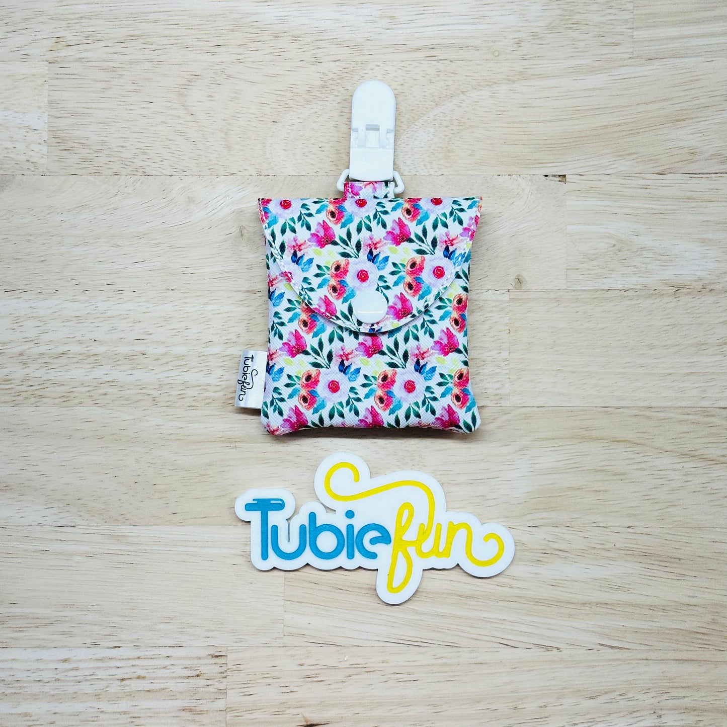 Tubing Pouch - Pink Flowers on White