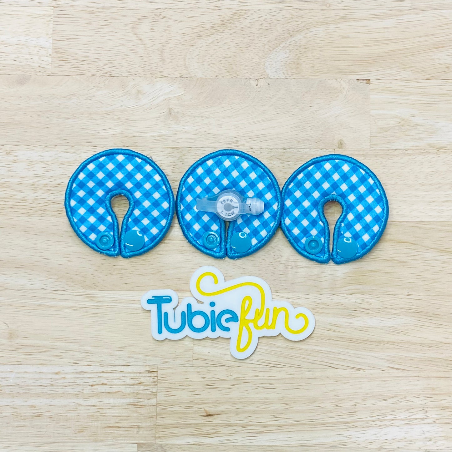 G-Tube Button Pad Cover - Blue Gingham