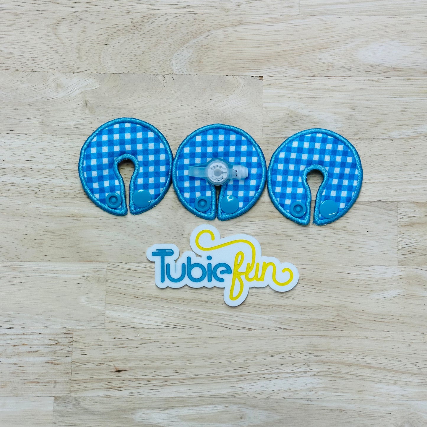 G-Tube Button Pad Cover -  Blue Gingham