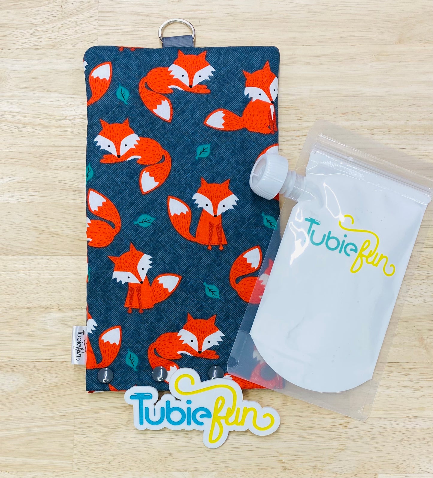 NEW Insulated Milk Bag Suitable for Tubie Fun 500ml Reusable Pouches - Foxes on Grey
