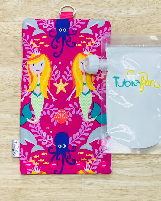 Insulated Milk Bag Suitable for Tubie Fun 500ml Reusable Pouches - Mermaids on Pink