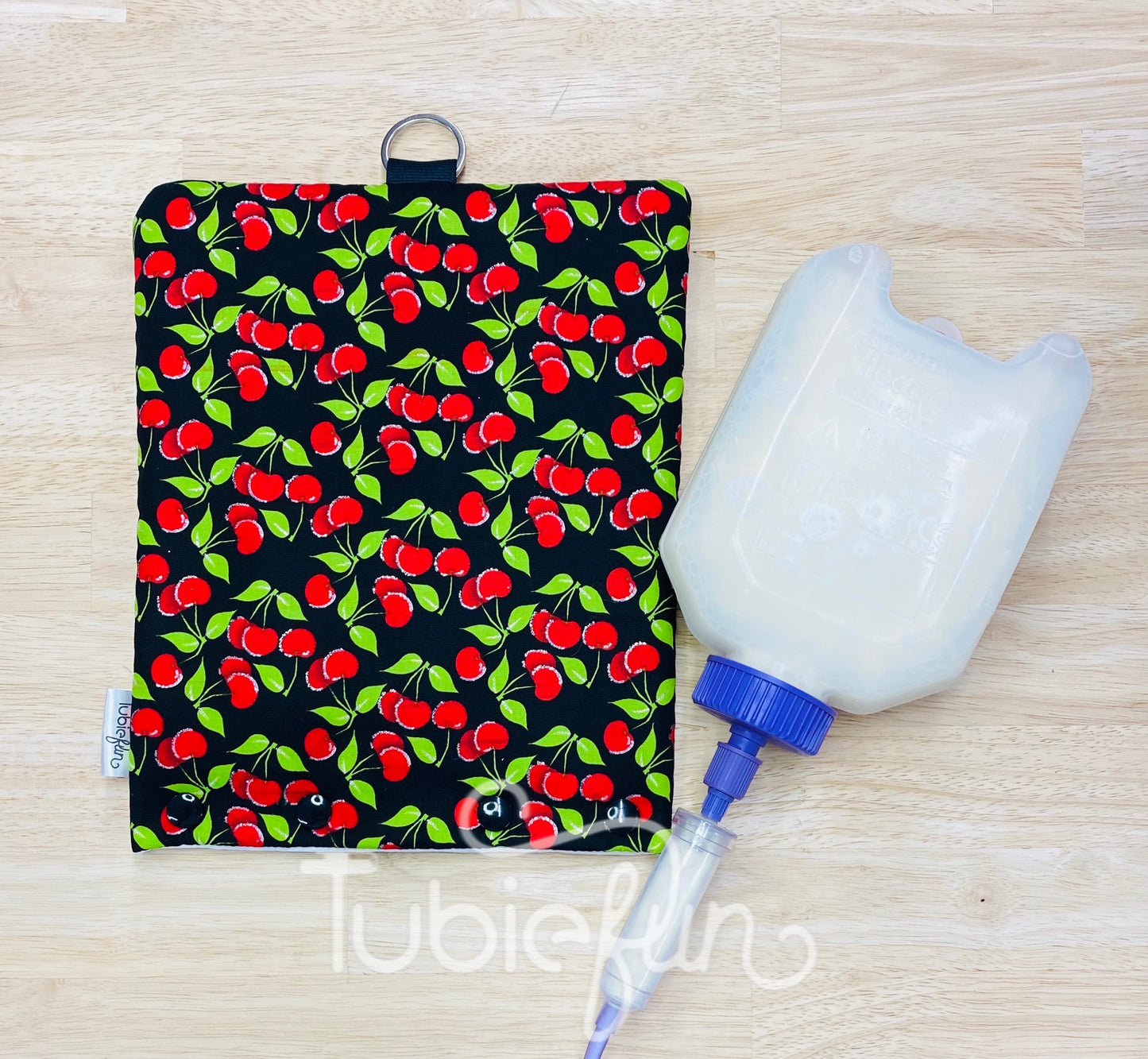Insulated Milk Bag Suitable for 500ml Flocare Bottle in - Cherries on Black