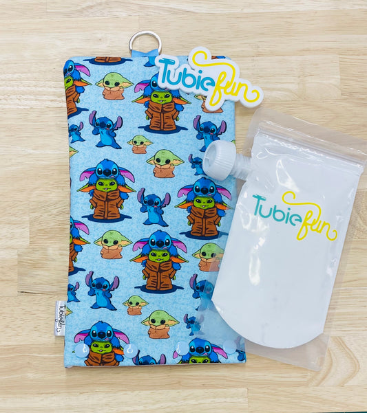 NEW Insulated Milk Bag Suitable for Tubie Fun 500ml Reusable Pouches - Baby Green and Blue Aliens