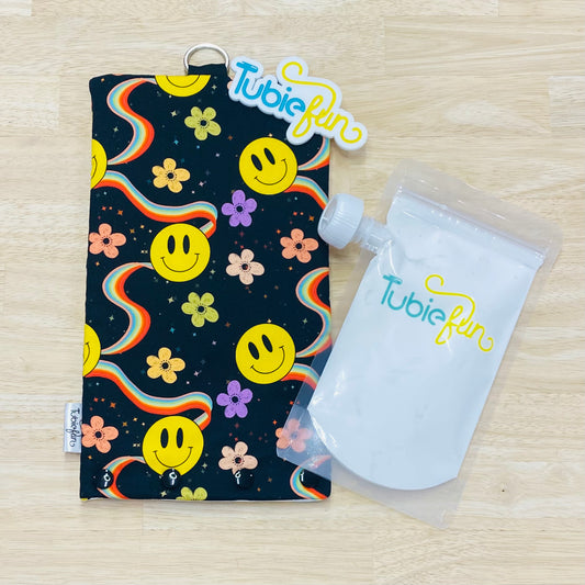 NEW Insulated Milk Bag Suitable for Tubie Fun 500ml Reusable Pouches - Happy Vibes
